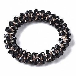 Black Faceted Glass Beads Stretch Bracelets, Torsade Bracelets, Pearl Luster Plated, Bicone, Black, Inner Diameter: 1-5/8 inch(4cm)