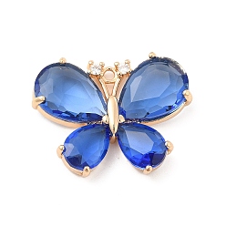 Light Sapphire K9 Glass Pendants, with Light Gold Brass Finding, Faceted Butterfly Charms, Light Sapphire, 21x27.5x5mm, Hole: 1.6mm