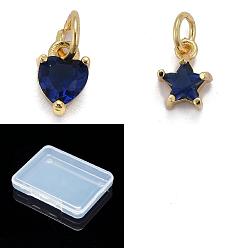 Medium Blue 12Pcs 2 Styles Brass Micro Pave Cubic Zirconia Charms, Real 18K Gold Plated, Medium Blue, 8~8.5x5~7x3.5~4mm, Hole: 3mm, 6pcs/style