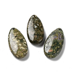 Rhyolite Jasper Natural Rhyolite Jasper Pendants, Teardrop Charms, 40x20x8mm, Hole: 1.5mm