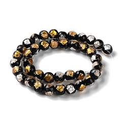 Black Handmade Gold & Silver Foil Lampwork Beads, Round, Black, 12mm, about 33pcs/strand, 15.59 inch(39.6cm)