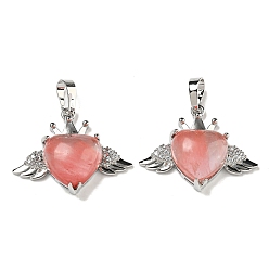 Вишневый Кварц Кварцевое стекло вишневого цвета с подвесками из прозрачного циркония, Подвески в форме сердца и крыльев с фурнитурой из латуни с металлическим покрытием, платина, без кадмия и без свинца, 25x31.5x8.5~9 мм, отверстие : 7.9x5 мм