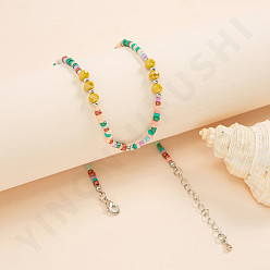 C Colored Crystal Bohemian Colorful Rice Bead Handmade Necklace - Fashionable Seashell Soft Pottery Love Collar Chain.