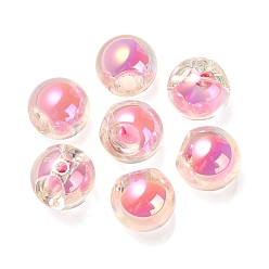 Hot Pink Transparent UV Plating Rainbow Iridescent Acrylic European Beads, Bead in Bead, Large Hole Beads, Round, Hot Pink, 17.5x17.5mm, Hole: 4.5mm