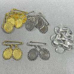 Argent Antique & Doré Sertissage de broche ovale en alliage et acier, avec cabochons en verre transparent, argent antique et or, 55mm