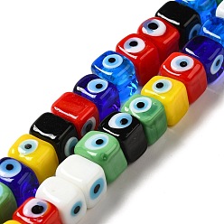 Colorful Handmade Evil Eye Lampwork Beads Strands, Cuboid, Colorful, 8~8.5x9.5~10x10~11mm, Hole: 3.7mm, about 40pcs/strand, 12.68 inch(32.2cm)