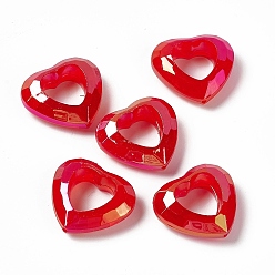 Red UV Plating Rainbow Iridescent Acrylic Bead Frames, Faceted Heart, Red, 24x26x9mm, Hole: 1.5mm, Inner Diameter: 13x13mm