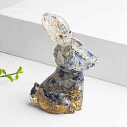 Moonstone Resin Rabbit Display Decoration, with Natural Moonstone Chips inside Statues for Home Office Decorations, 80x45mm