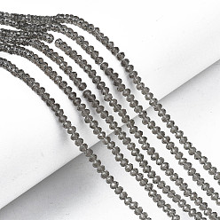 Dark Gray Glass Beads Strands, Faceted, Rondelle, Dark Gray, 3.5x3mm, Hole: 0.4mm, about 123~127pcs/strand, 13.78 inch~14.17 inch(35~36cm)