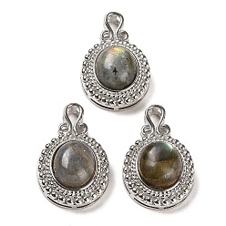 Labradorite Natural Labradorite Pendants, Oval Charms with Rack Plating Platinum Tone Brass Findings, Cadmium Free & Lead Free, 28x17.5x10mm, Hole: 3x4.5mm