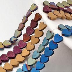 Mixed Color Electroplate Non-magnetic Synthetic Hematite Beads Strands, Frosted, Heart, Mixed Color, 4x4x2mm, Hole: 1mm, about 117pcs/strand, 15.7 inch