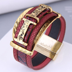 5# Stylish Leather and Diamond Magnetic Clasp Bracelet for Any Occasion