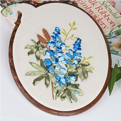 Dodger Blue DIY Flower & Leaf Pattern Embroidery Kits, Including Printed Cotton Fabric, Embroidery Thread & Needles, Dodger Blue, 29x22cm