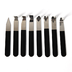 Black Stainless Steel Clay Tool, Carving Shaping Knives Craft Trimming, with Rubber Handle, DIY Art Pottery Tools, Black, 15x16cm, 8pcs/set