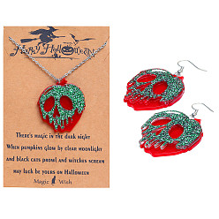 NE00105 Skull Head Two-piece Set Skull Punk Card Necklace and Earrings Set - Unique Halloween Accessories Kit (2 Pieces)