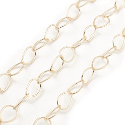 Real 18K Gold Plated Brass Hollow Teardrop Link Chains, Unwelded, with Spool, Real 18K Gold Plated, 10x7x0.5mm