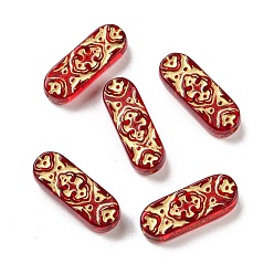 Crimson Plating Transparent Acrylic Beads, Golden Metal Enlaced, Oval & Flower, Crimson, 19x7x4.5mm, Hole: 1.6mm, about 1070pcs/500g