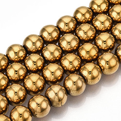 с Золотистым Покрытием Немагнитные синтетический гематит бисер пряди, класс А, круглые, с золотым покрытием, 12 мм, отверстие : 1.5 мм, около 33~35 шт / нитка