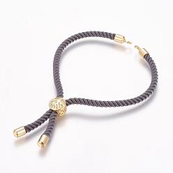 Real 18K Gold Plated Nylon Cord Bracelet Making, with Brass Findings, Long-Lasting Plated, Cadmium Free & Nickel Free & Lead Free, Tree of Life, Gray, Real 18K Gold Plated, 8-5/8 inch~9-1/2 inch(220~240mm), 3mm, Hole: 2.5mm