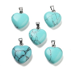 Synthetic Turquoise Synthetic Turquoise Charms, with Silver Tone Metal Findings, Heart, 16x6mm