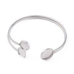 Couleur Acier Inoxydable Fabrication de bracelets manchette réglables en acier inoxydable anti-ternissement, plateau plat rond & carré, couleur inox, diamètre intérieur: 304 pouce (2-3/8 cm), plateau : 6 mm et 10 mm et 14 mm