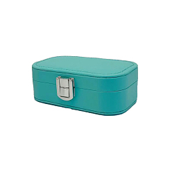 Turquoise Rectangle Imitation Leather Jewelry Organizer Case with Clasps, for Necklaces, Rings, Earrings and Pendants, Turquoise, 12x7.5x4cm