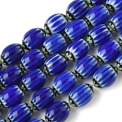 Синий Овальные нити из стекла миллефиори ручной работы, шевронные бусины, один цветочный дизайн, синие, 13~13.5x10 мм, отверстие : 1.2~1.4 мм, около 28 шт / нитка, 13.98''~14.21'' (35.5~36.1 см)