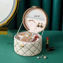 White Portable Travel Round Imitation Leather Jewelry Storage Boxes for Earrings Rings Necklaces, White, 18x18cm