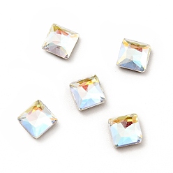 Light Crystal AB K9 Glass Rhinestone Cabochons, Flat Back & Back Plated, Faceted, Square, Light Crystal AB, 5x5x2mm