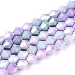 Лиловый Антикоррозийные гальванические стеклянные бусины, имитация драгоценных камней, двухконусные, с покрытием AB цвета, граненые, два тона, сирень, 7.5~8x7~8 мм, отверстие : 1~1.2 мм, около 48~49 шт / нитка, 14.76~15.16'' (37.5~38.5 см)