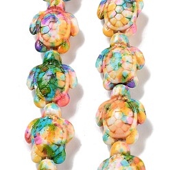 Разноцветный Синтетические бусины, окрашенные в бирюзовый цвет, эффект впрыска топлива, Морская черепаха, красочный, 17~18x14~14.5x7 мм, отверстие : 1.6 мм, около 21~22 шт / нитка, 13.39''~14.17'' (34~36 см)