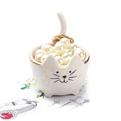 Белый Керамическая тарелка для украшений в форме кошки, лоток для хранения колец, , Серьги, белые, 70x65x75 мм