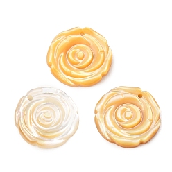 Navajo White Natural Yellow Shell Pendants, Rose Flower Charm, Navajo White, 15.5x2~2.3mm, Hole: 0.9mm