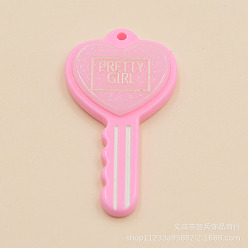 Pink Большие подвески из непрозрачной смолы, Ключ-сердечко со словом прелести красивой девушки, с блеском порошок, розовые, 58x30 мм