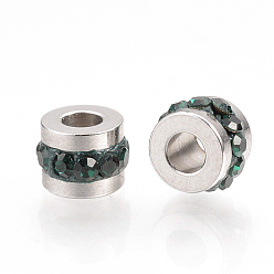 Emerald 201 Stainless Steel Rhinestone Beads, Column, Emerald, 7x5mm, Hole: 3mm