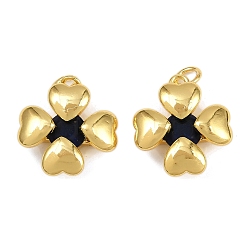 Темно-Синий Латунные подвески, клевер, со стеклом и прыжковым кольцом, стойки покрытие, долговечный, без кадмия и без свинца, реальный 18 k позолоченный, темно-синий, 18x16x5 мм, отверстие : 3 мм