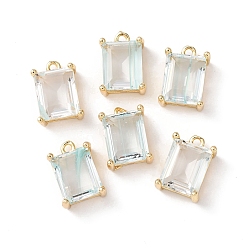 Небесно-голубой Латунь стекло амулеты, прямоугольные, граненые, золотые, голубой, 13x9x6 мм, отверстие : 1.2 мм
