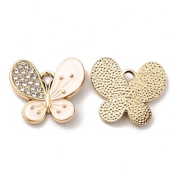 Seashell Color Alloy Enamel Pendants, with Rhinestone, Butterfly Charm, Golden, Seashell Color, 16.5x19x2mm, Hole: 2.3x2mm