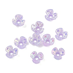 Лиловый УФ-покрытие, непрозрачная акриловая крышка для шарика, радужный, 3-лепестков цветка, сирень, 6.5x7x3 мм, отверстие : 1.2 мм