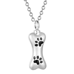 Stainless Steel Color Stainless Steel Pendant Necklaces, Urn Ashes Necklaces, Dog Bone, Stainless Steel Color, 21.65 inch(55cm)