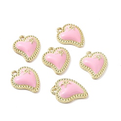 Pink Подвески из эмали и сплава, без кадмия и без свинца, золотой свет, Сердце звездочкой, розовые, 19x15x3.5 мм, отверстие : 1.6 мм
