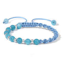 Blue Angelite Natural Stone Angel Bead Bracelet with Simple Dragon Weave Design