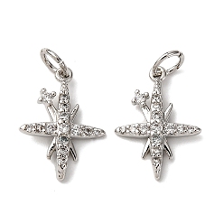 Платина Латунные микропаве прозрачные подвески с фианитом, звезды прелести, с целью перехода в кольце, стойки покрытие, долговечный, без свинца и без кадмия, платина, 16.5x12x3 мм, отверстие : 3.5 мм