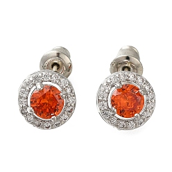 Оранжево-Красный Серьги из латуни с микропаве и цирконием в стойке, долговечный, карат круглой формы, оранжево-красный, 9 мм