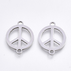 Stainless Steel Color 201 Stainless Steel Links connectors, Laser Cut Links, Flat Round with Peace Sign, Stainless Steel Color, 18.5x14x1mm, Hole: 1.5mm