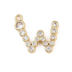 Letter W Латунные микро проложить кубического циркония подвески, стойки покрытие, долговечный, без кадмия и без свинца, реальный 18 k позолоченный, Буква W, 15x17x2 мм, отверстие : 1.5 мм