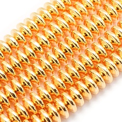 Golden Plated Electroplate Non-magnetic Synthetic Hematite Beads Strands, Grade AA, Long-Lasting Plated, Rondelle, Golden Plated, 6x3mm, Hole: 1mm, about 142pcs/strand, 15.7 inch(40cm)
