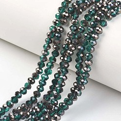 Bleu Vert Plaquent verre transparent perles brins, demi-plaqué noir, facette, rondelle, sarcelle, 6x5mm, Trou: 1mm, Environ 85~88 pcs/chapelet, 16.1~16.5 pouce (41~42 cm)