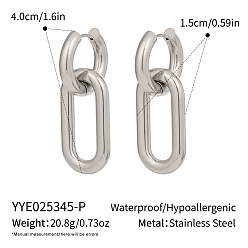 Серебро 304 из нержавеющей стали овальные серьги обруча, серебряные, 40x15 мм