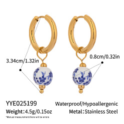 Круглые Керамические серьги-кольца из нержавеющей стали, реальный 18 k позолоченный, круглые, 33.4x8 мм